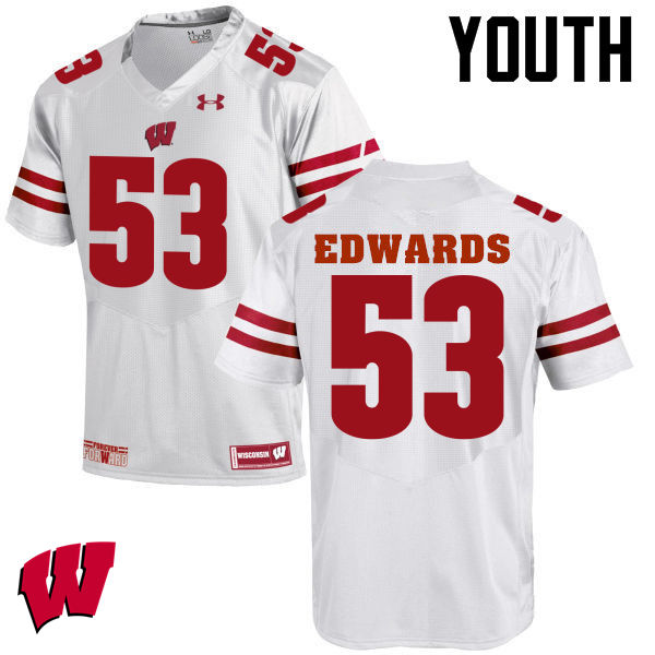 Youth Wisconsin Badgers #53 T.J. Edwards College Football Jerseys-White